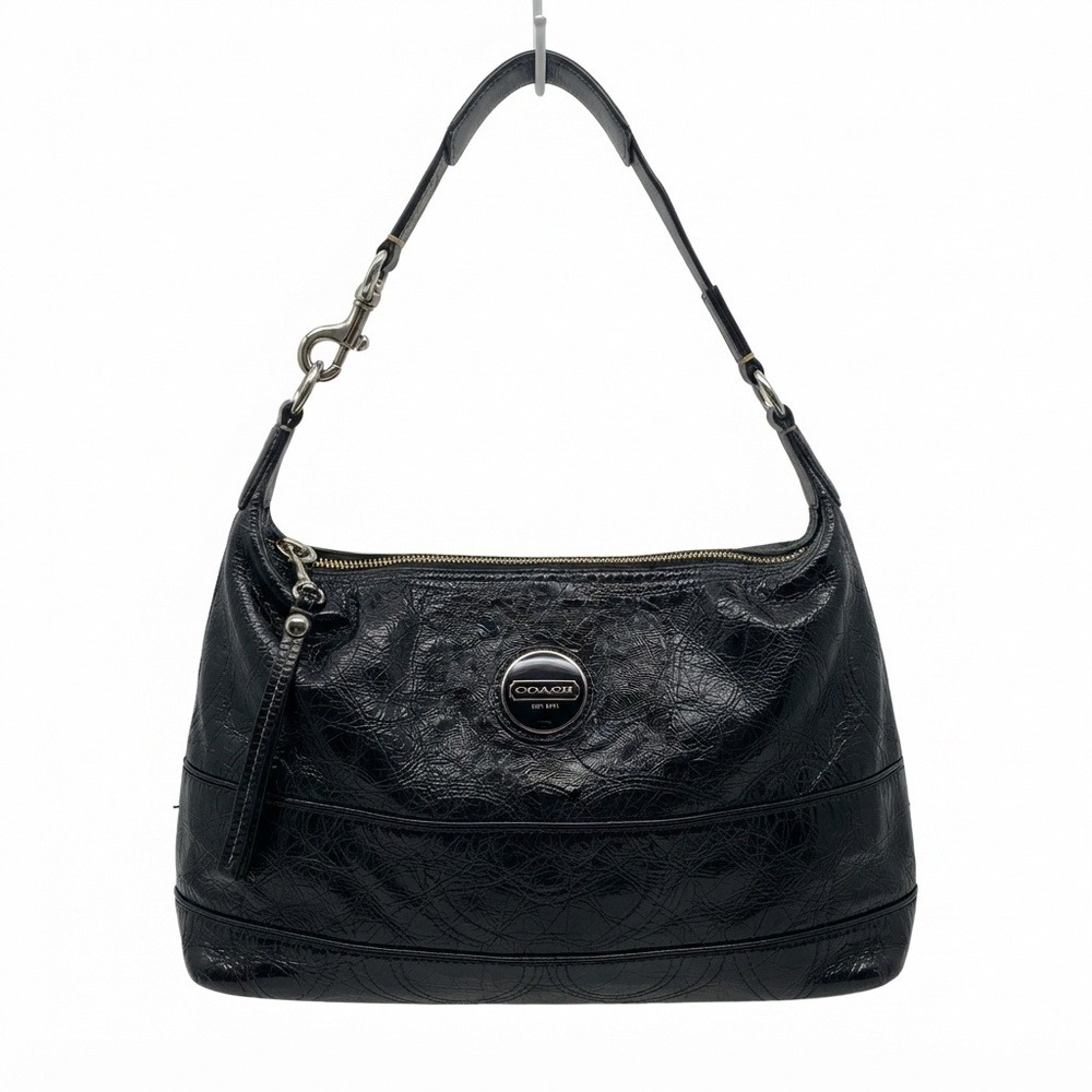 Coach Soho F17421 Hobo Shoulder Bag Black Leather Purse Silver Hardware